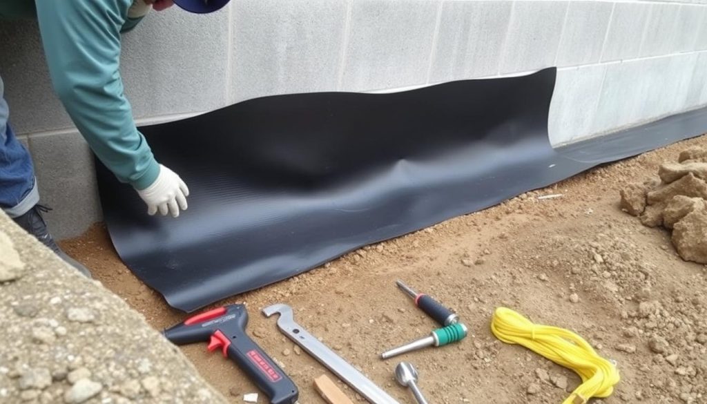 Basement leak repair and waterproof membrane in Grimsby Ontario