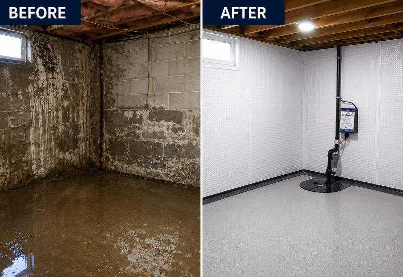 Basement waterproofing project in Grimsby Ontario